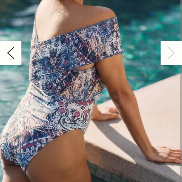 Anthropologie Off Shoulder Smocked Swimsuit  Size L - Picture 15 of 15